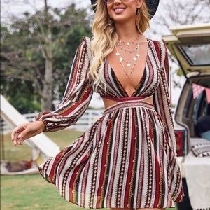 Multicolored Cut Out Front / Tie Back Dress Never Worn